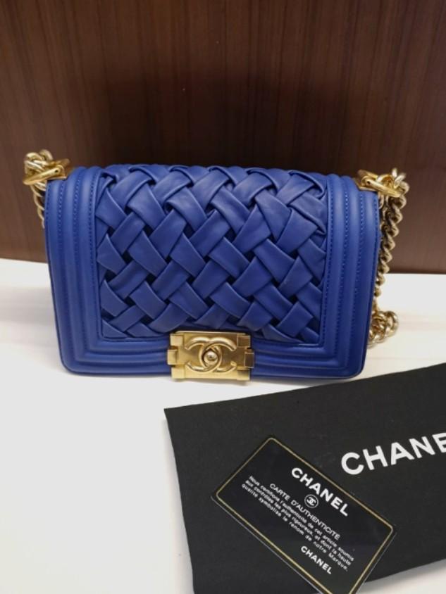 chanel woven boy bag