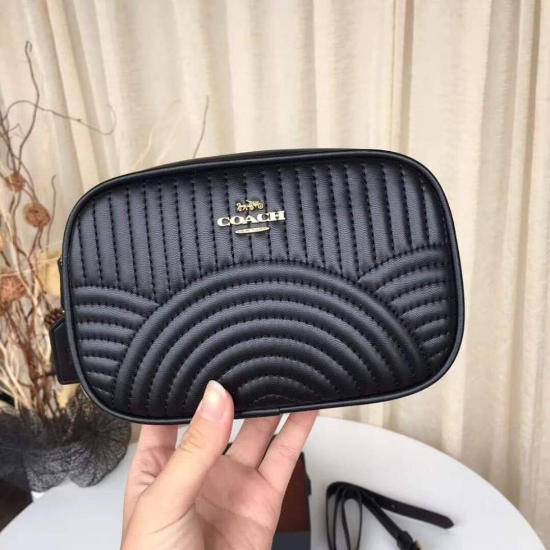 Authentic Coach Belt Bag With Deco Quilting Black F39685