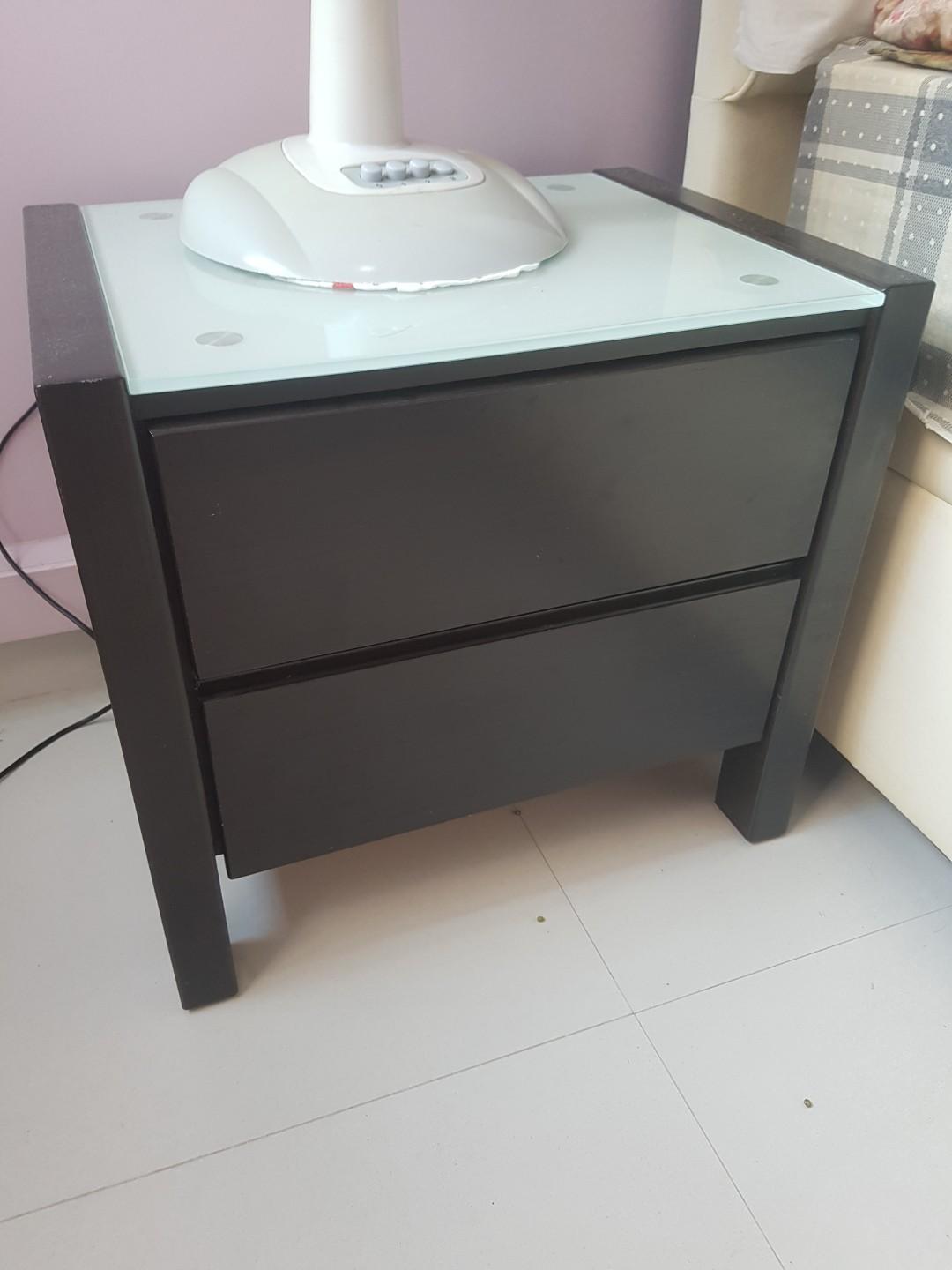 2x Bedside Tables With Glass Top 2 Drawers No Wheels Furniture Shelves Drawers On Carousell
