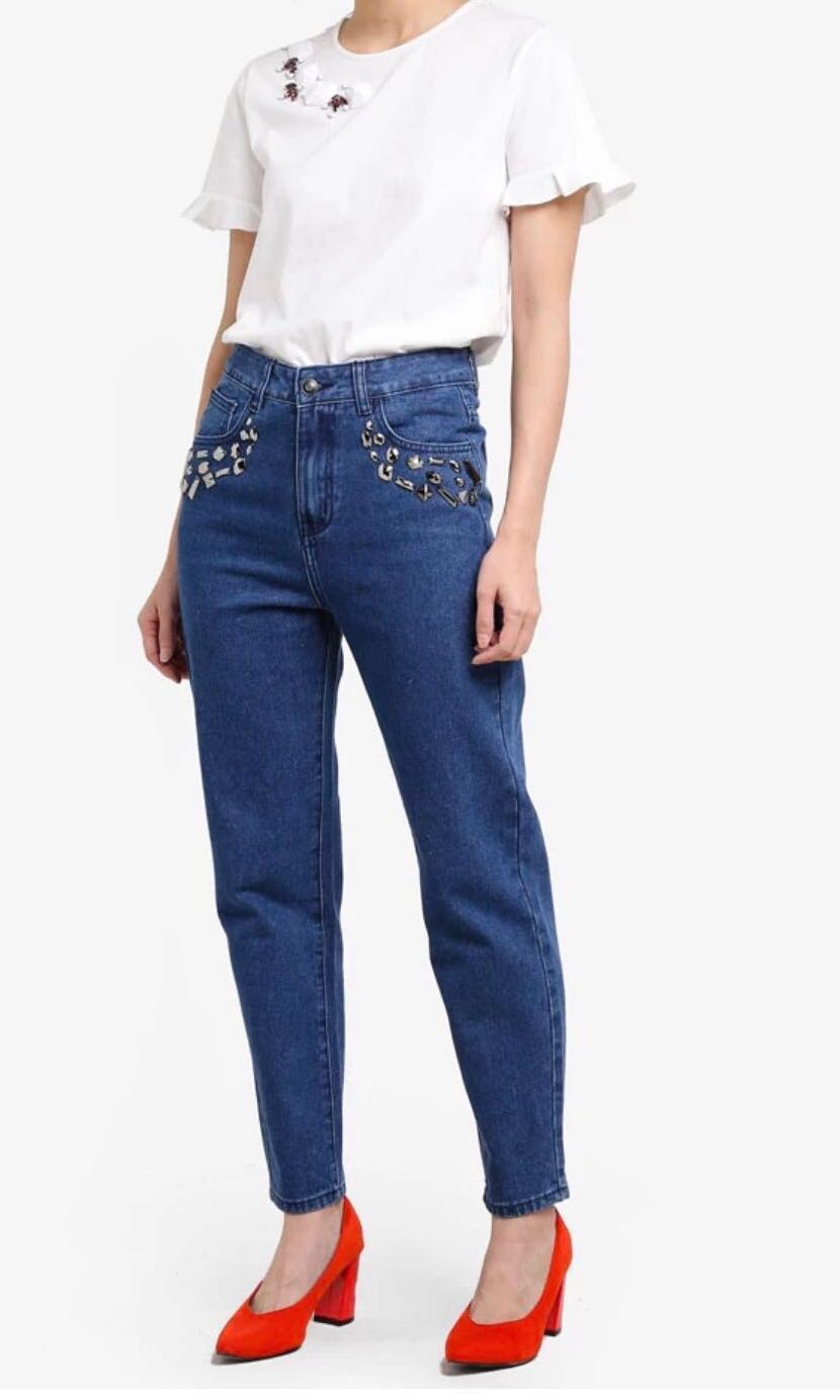 embellished mom jeans
