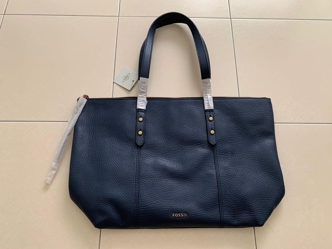 BRAND NEW Fossil Genuine Leather Jenna Tote Midnight Bag Women s Fashion Bags Wallets Cross body Bags on Carousell