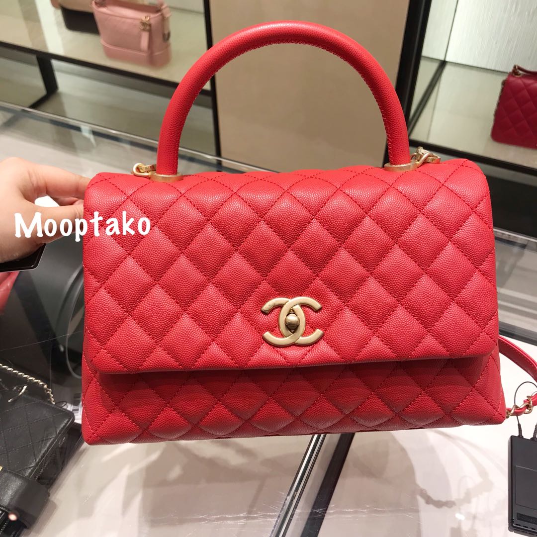 Chanel Red Cross Stitch Lambskin Coco Handle Bag Mini Q6B3551IR9001