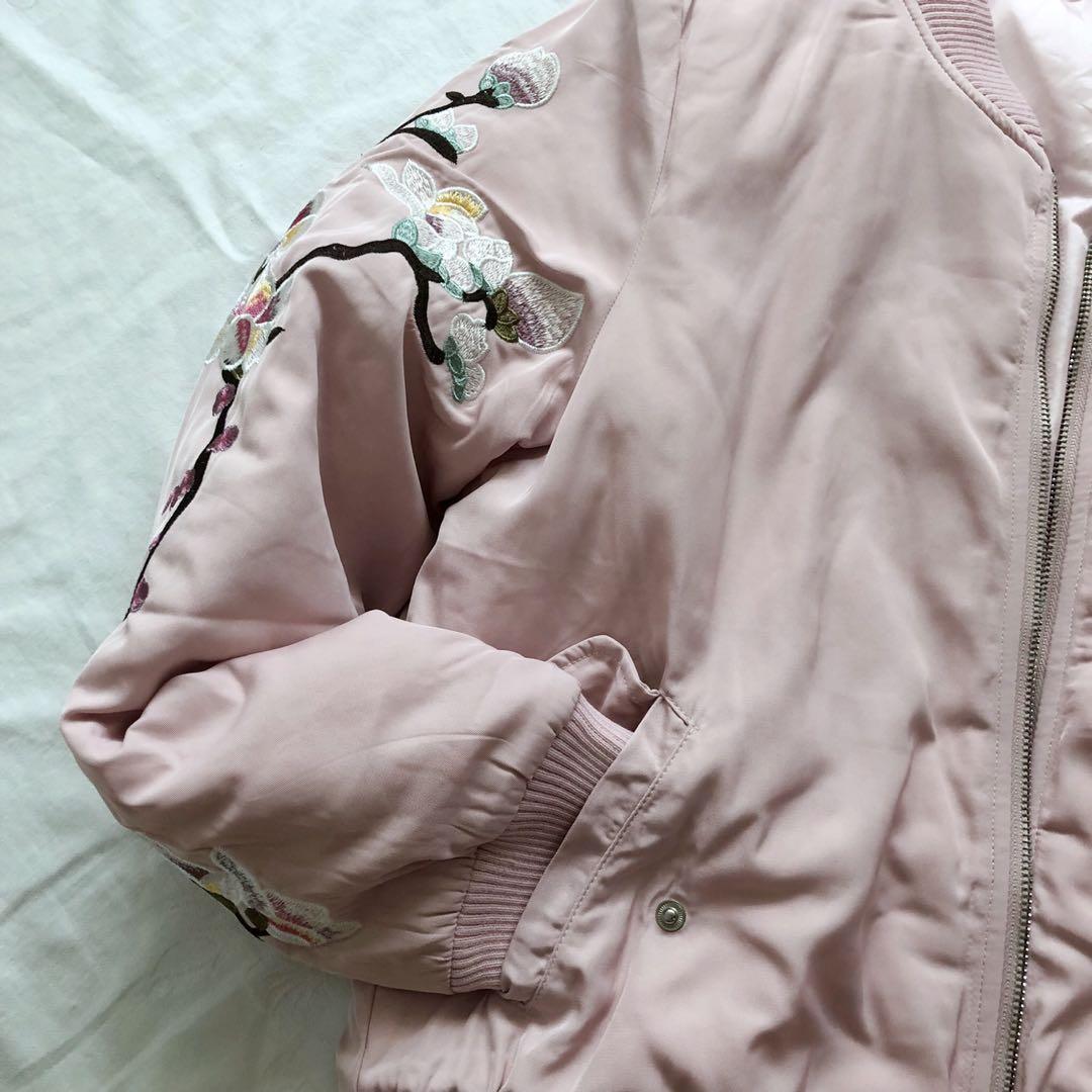 Cherry Blossom Embroidered Bomber Jacket