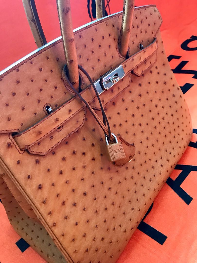 A COGNAC OSTRICH BIRKIN 35 WITH GOLD HARDWARE