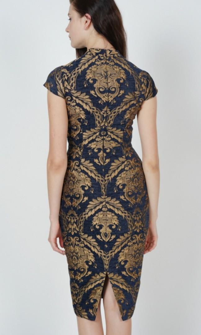 navy gold dress