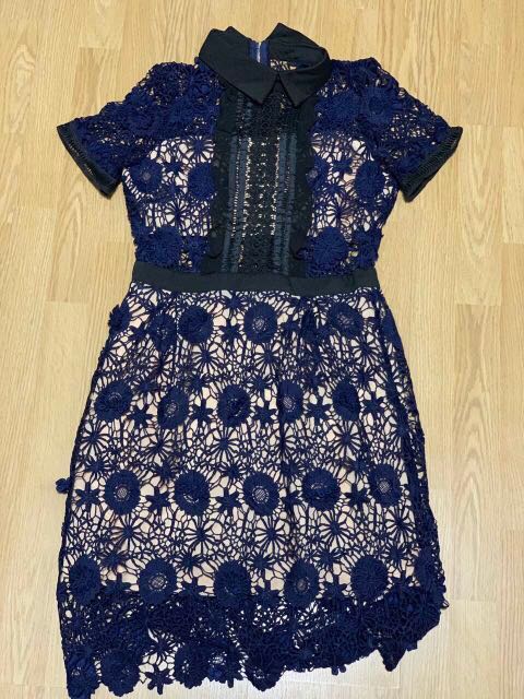 self portrait dark blue dress