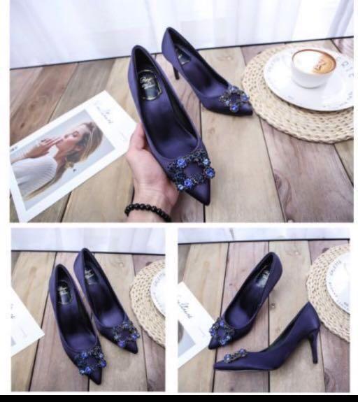 blue satin wedding shoes