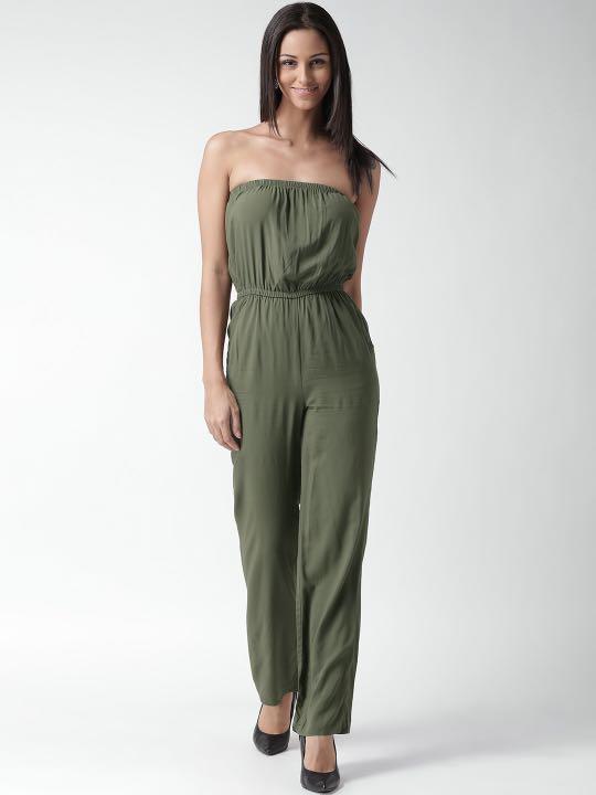 Olive green strapless jumpsuit clearance