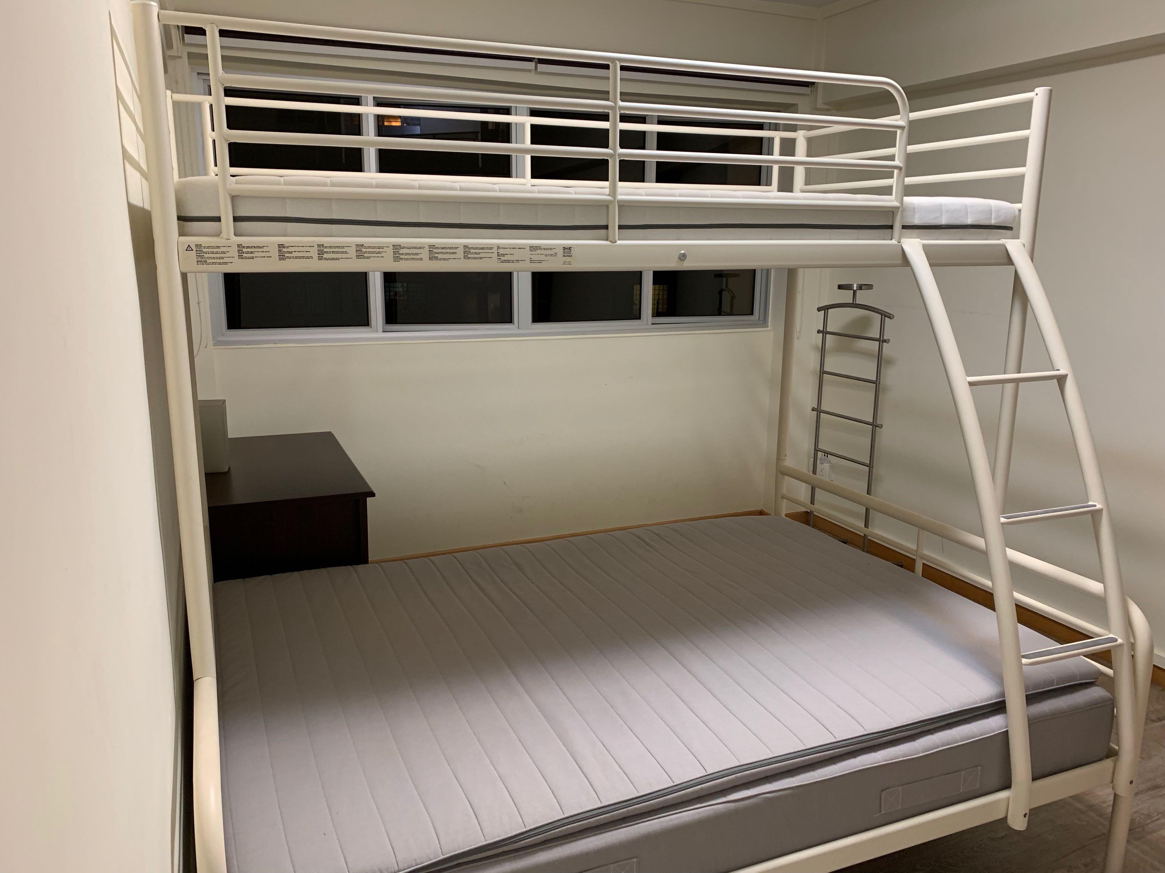 double and single bunk bed with mattresses