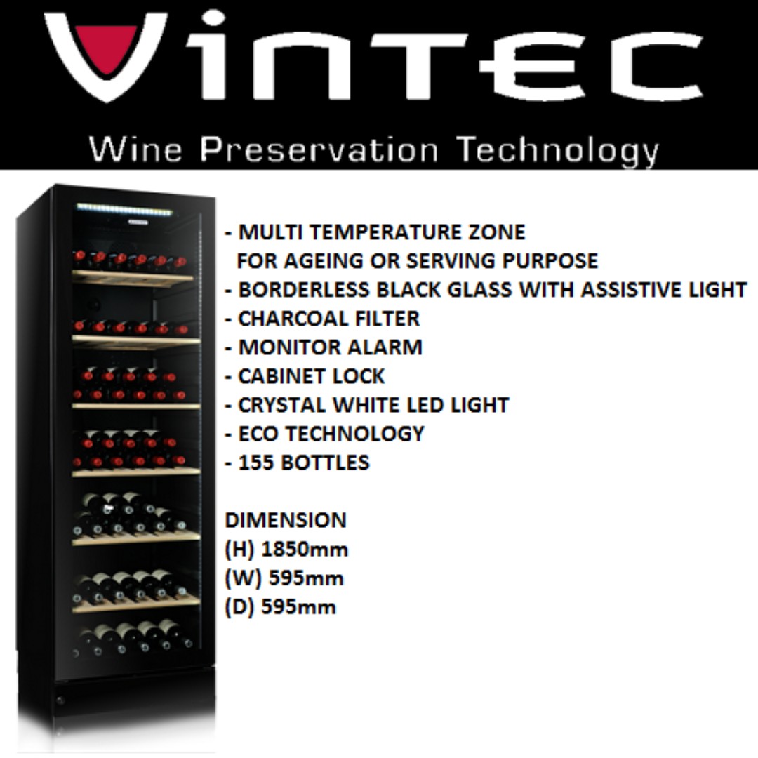 VINTEC V190SG2EBK 155 BOTTLES WINE CELLAR TV Home Appliances Kitchen Appliances Wine Cellar Storage on Carousell