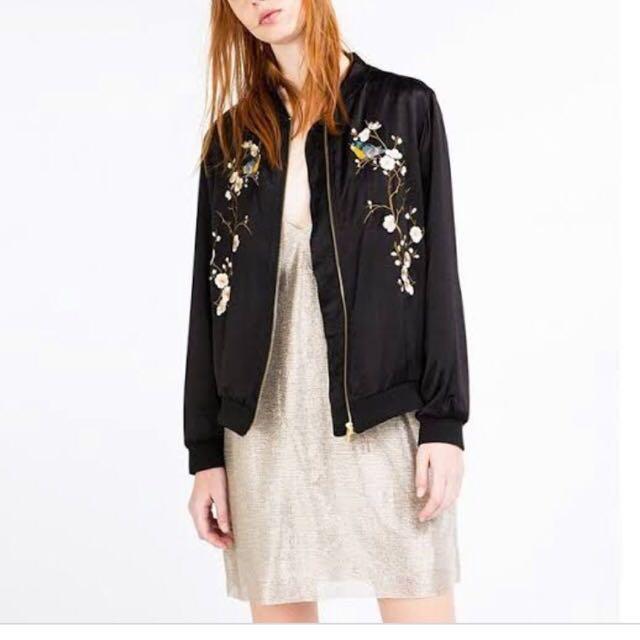 Zara Satin bomber Jacket Repriced!! (Category: Coats, Jackets and Outerwear) located in Taguig. Submitted by declutters137 (Listing ID 199488216, Image 1). Description: Used once!! Original Zara Jacket RFS: not my style.
