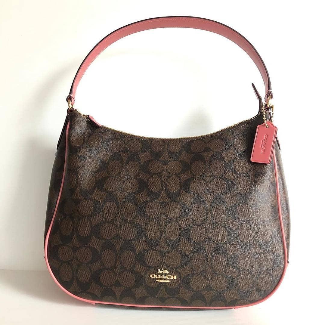 Coach F29209 zip shoulder sign brown peony