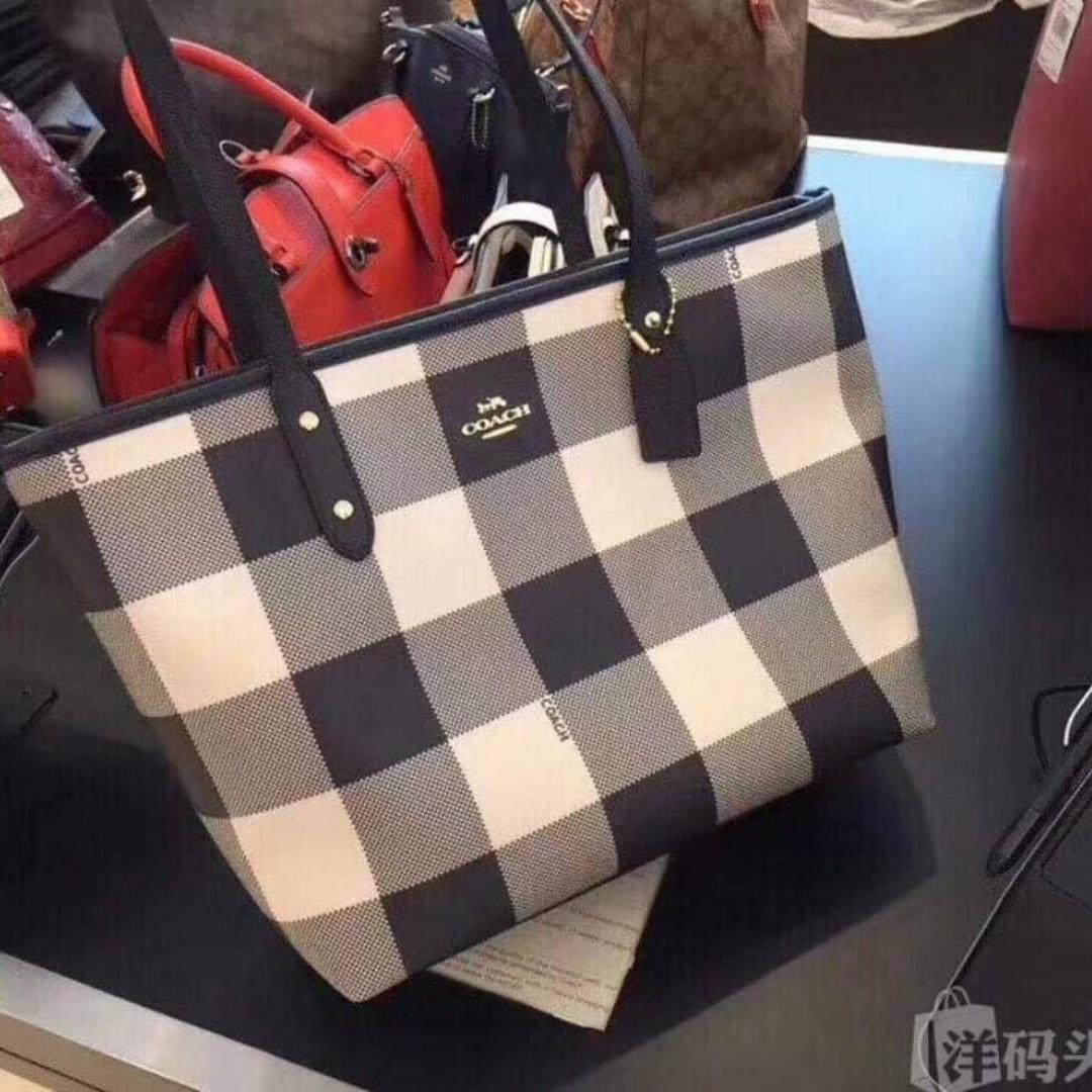grey and white checkered purse