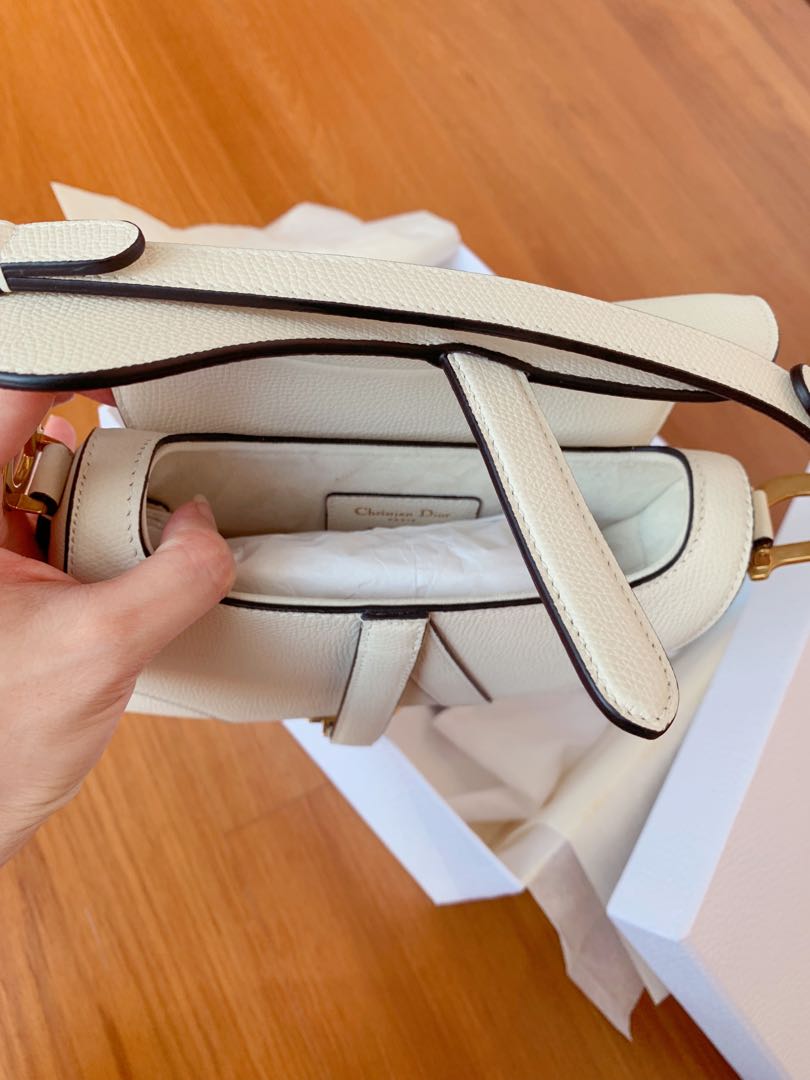 CHRISTIAN DIOR Grained Calfskin Mini Saddle Bag White 1311595