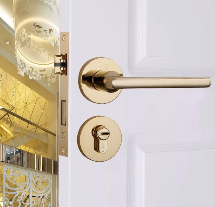 Gold door handle deals with lock