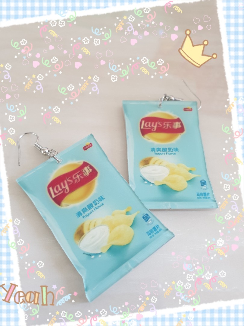 Lay's potato chips earrings, Women's Fashion, Jewelry & Organisers, Earrings on Carousell