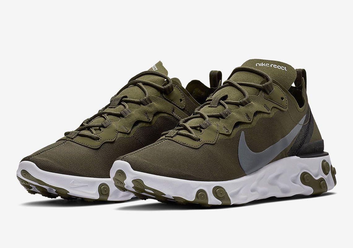 Nike React Element 55 US10 Olive Grey Black White Men s Fashion Footwear Sneakers on Carousell