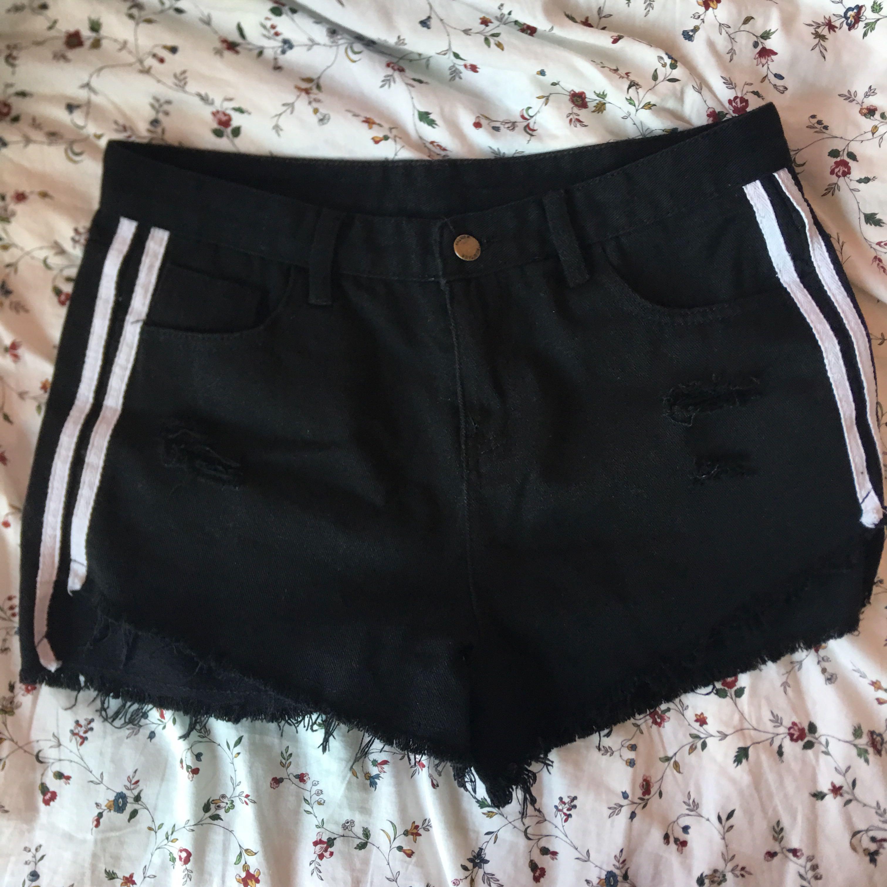 black and white striped denim shorts