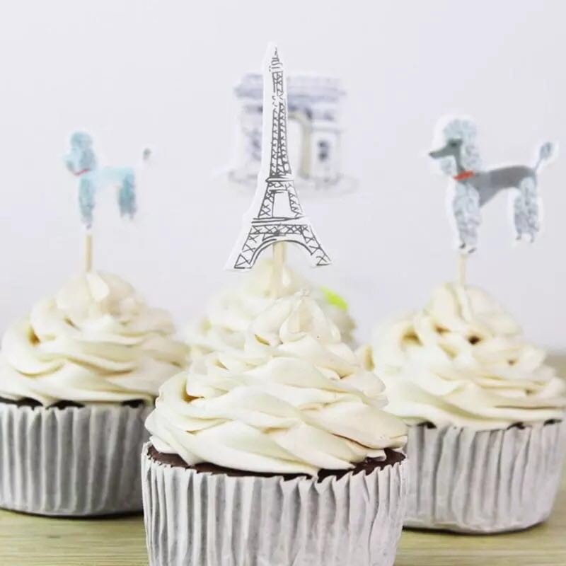 24pcs Paris Eiffel Tower Cupcake Topper, Hobbies & Toys, Stationery