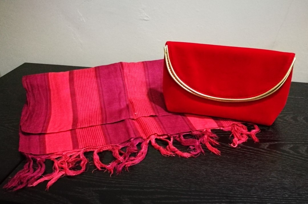 Red faux sales suede clutch bag