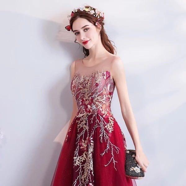 Maroon and sales silver gown