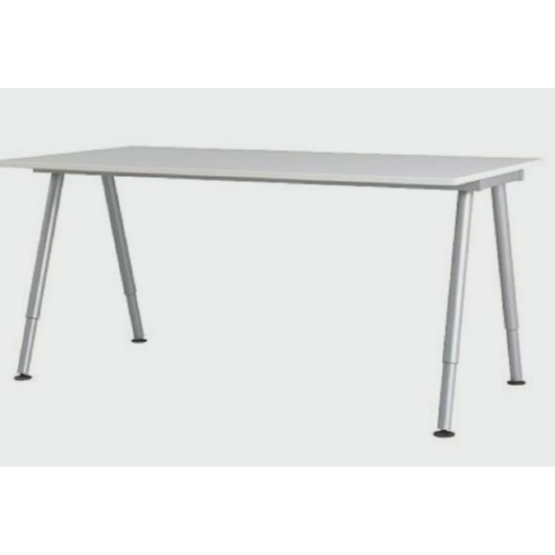 Ikea Galant Desk Aleg, White & Silver, Furniture & Home Living