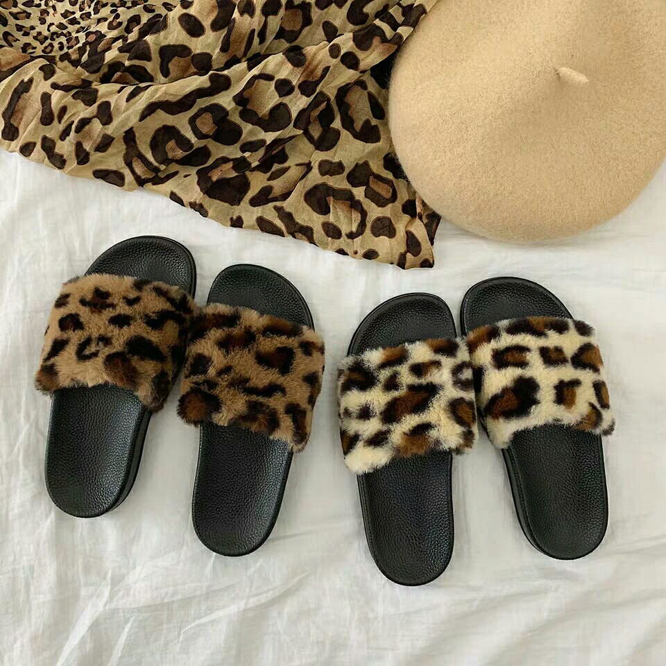 Leopard prints furry slip on slipper Women s Fashion Footwear Flipflops and Slides on Carousell