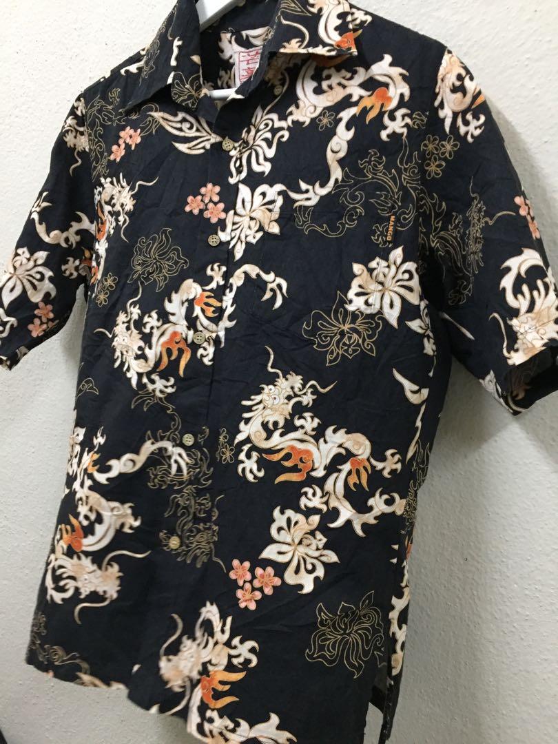 Vintage Mango Okinawa Japanese Hawaiian Floral Shirt Size XL Made in Japan