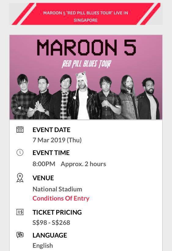 maroon 5 concert tickets (2tickets)