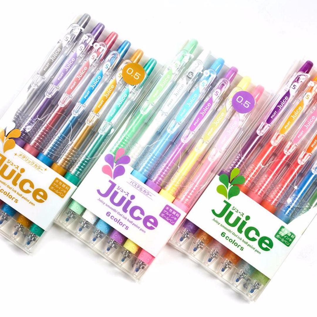 Pilot Juice [6 COLOR SET] (Category: Stationery & School Supplies) located in Pasay City. Submitted by stuffz.ph (Listing ID 215990314, Image 3). Description: This set contains 6 colors: Baby Pink, Apricot Orange, Orange, Apple Green, Light Blue, and Grape. Tip available are 0.5mm and 0.38mm. Juice up your notes with Pilot's Juice gel ink pens! A collection of brilliantly colorful pens. Contains pigment-based water-resistant ink. The pens can wri
