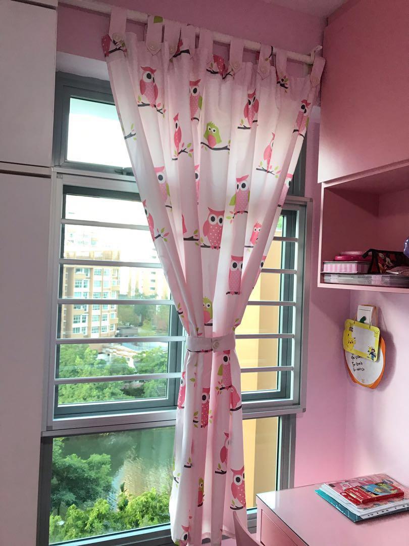 Pink Owl Curtains 160x170cm Half Length 1pc Furniture Home
