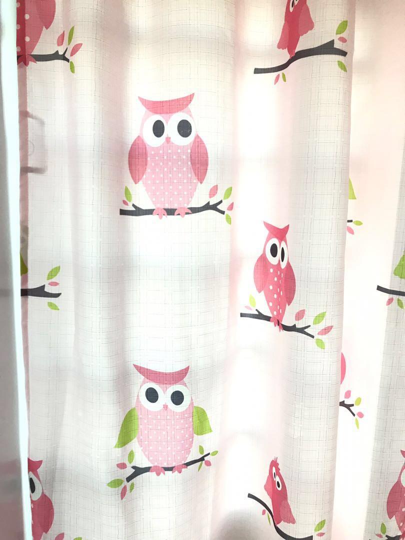Pink Owl Curtains 160x170cm Half Length 1pc Furniture Home