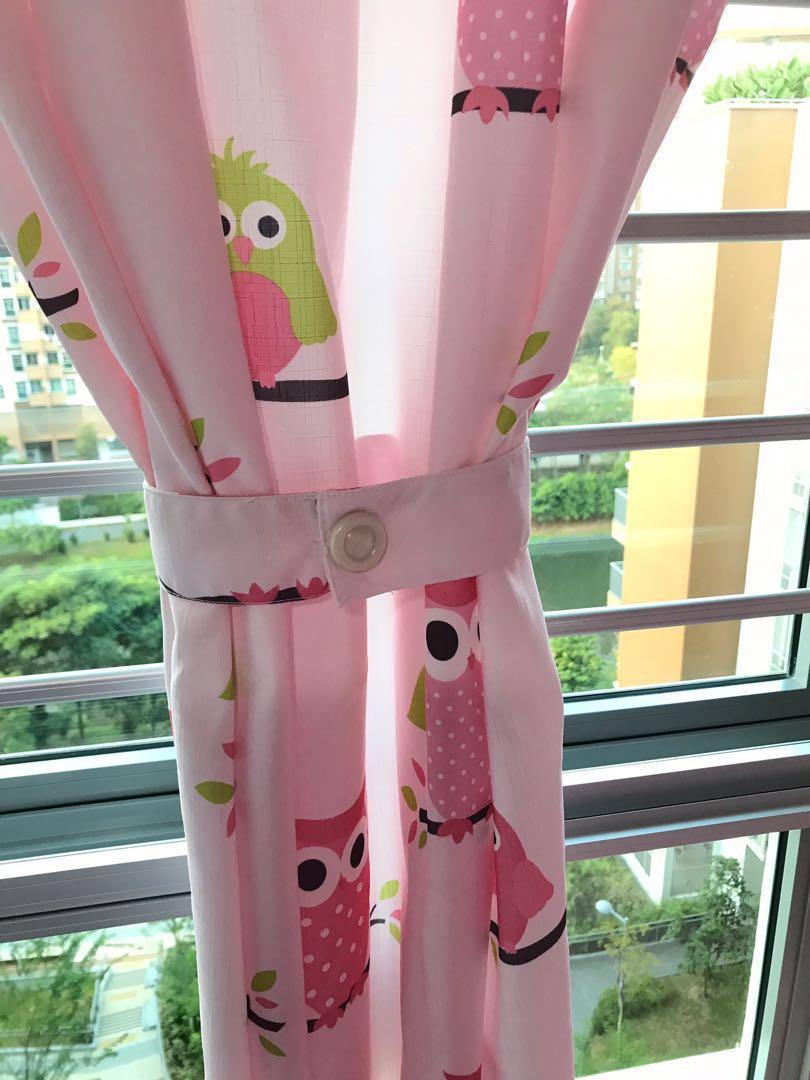 Pink Owl Curtains 160x170cm Half Length 1pc Furniture Home