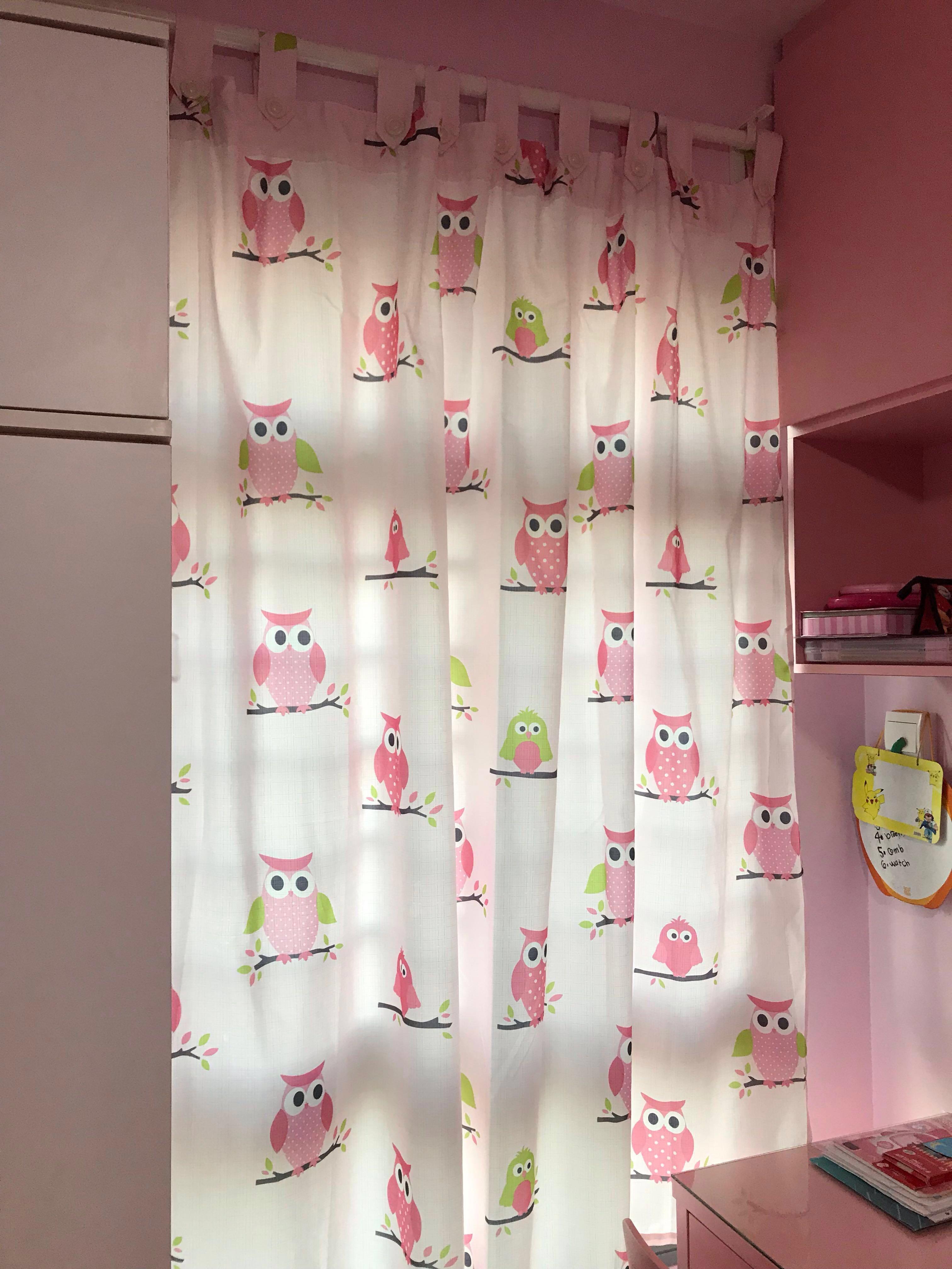 Pink Owl Curtains 160x170cm Half Length 1pc Furniture Home