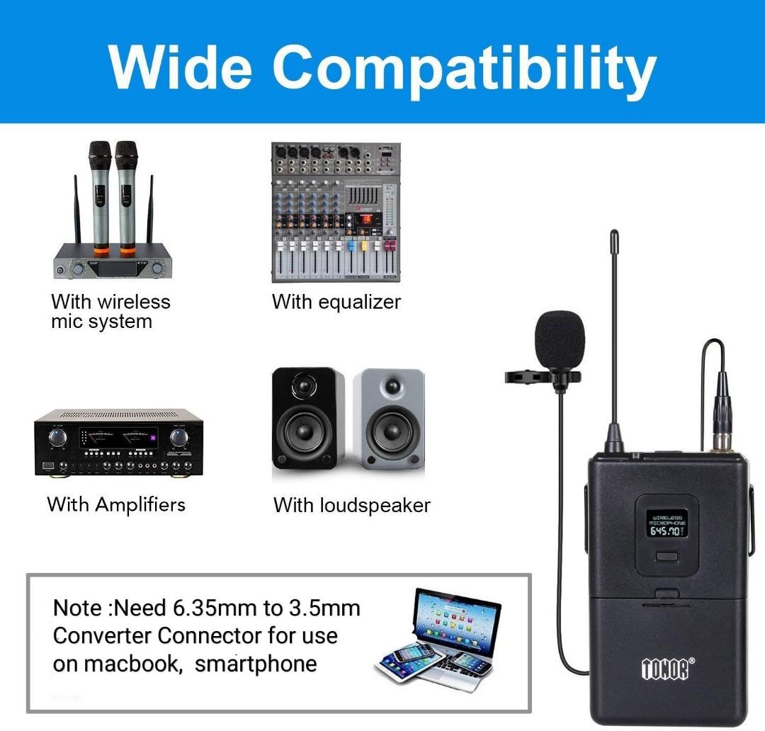 TONOR Pro UHF Wireless Lavalier Lapel Microphone Mic Set with