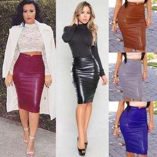 Leather look midi skirt
