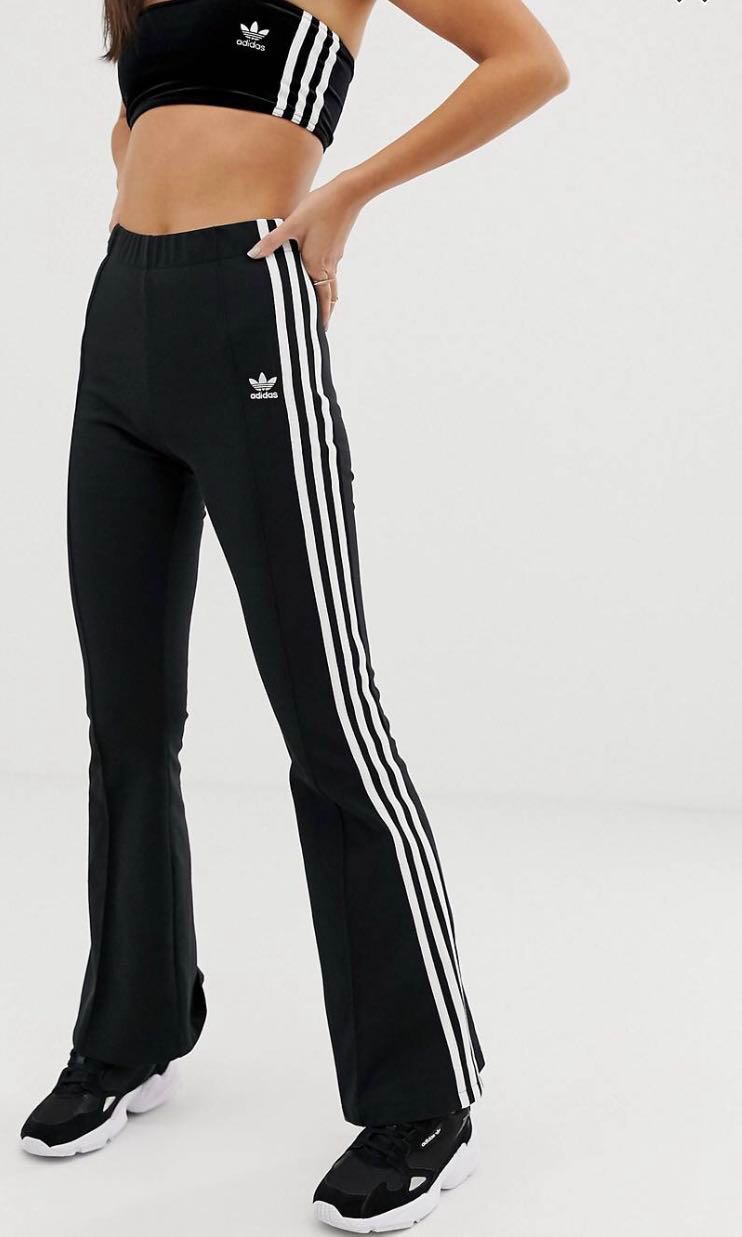 adidas originals three stripe flared track pants in black