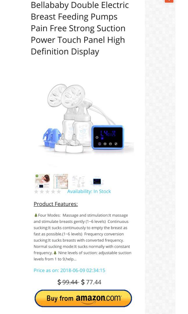 Bellababy Double Electric Breast Feeding Pumps 55 Babies Kids Nursing Feeding On Carousell