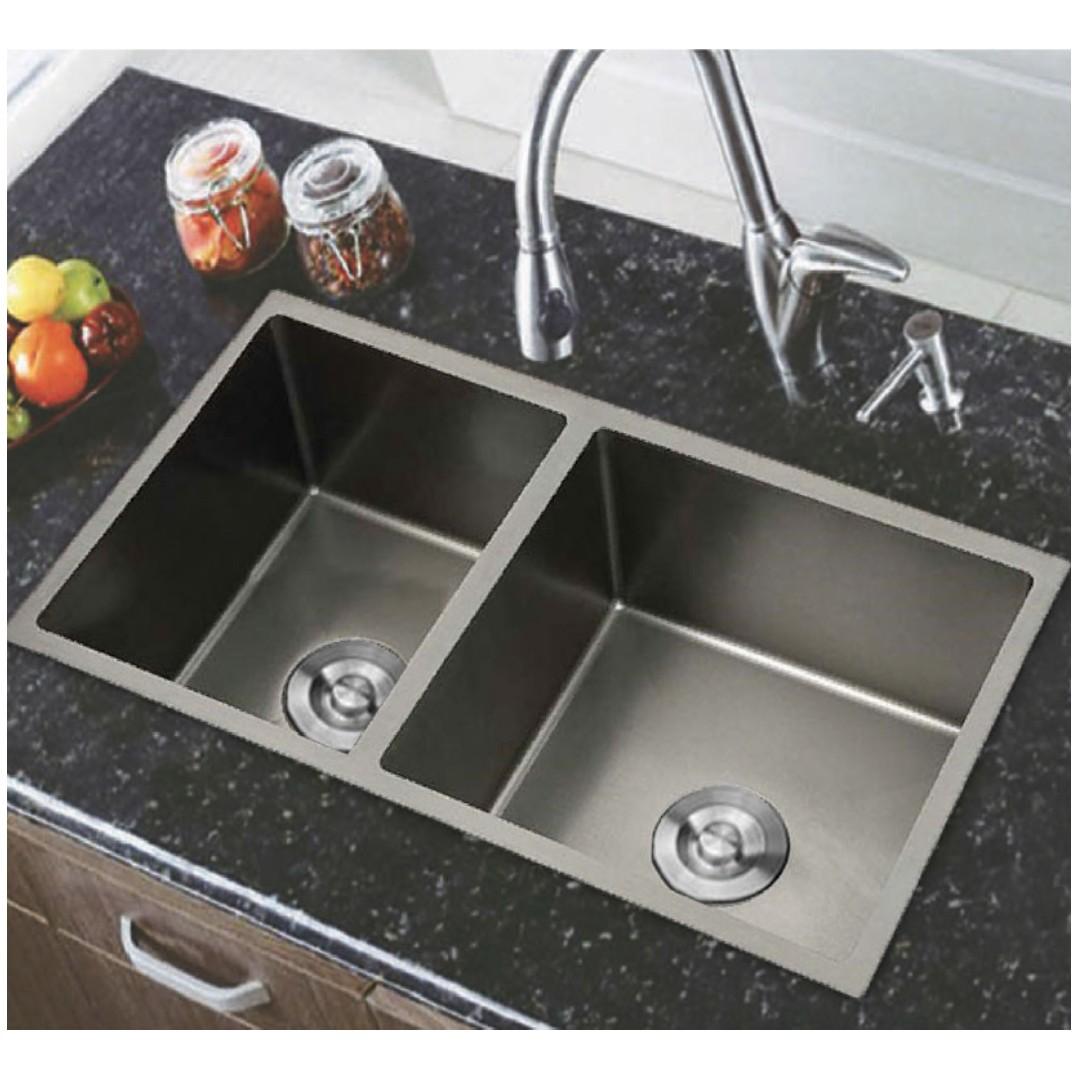 black nano double bowl kitchen sink 870mm