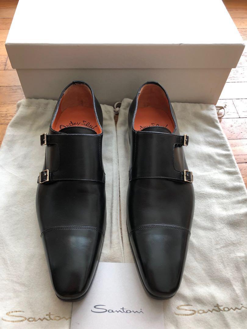 double buckle leather shoes