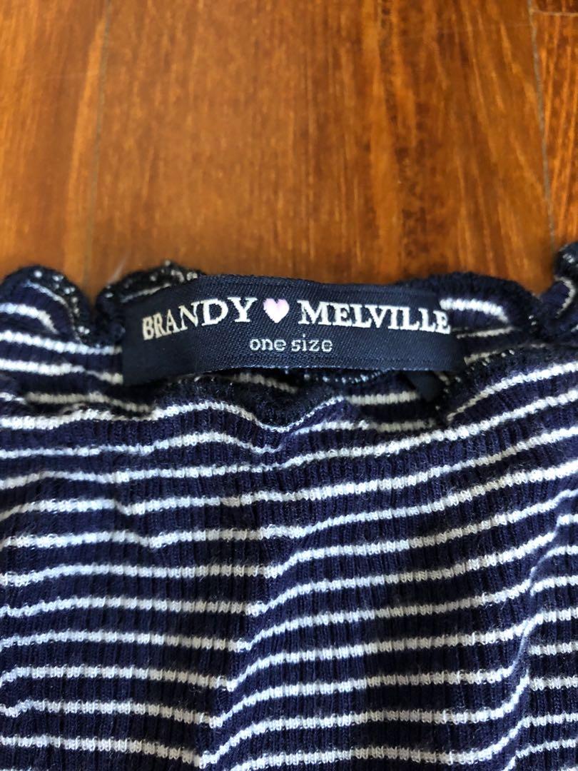Brandy Melville Navy Blue Off Shoulder Top, Women's Fashion, Tops