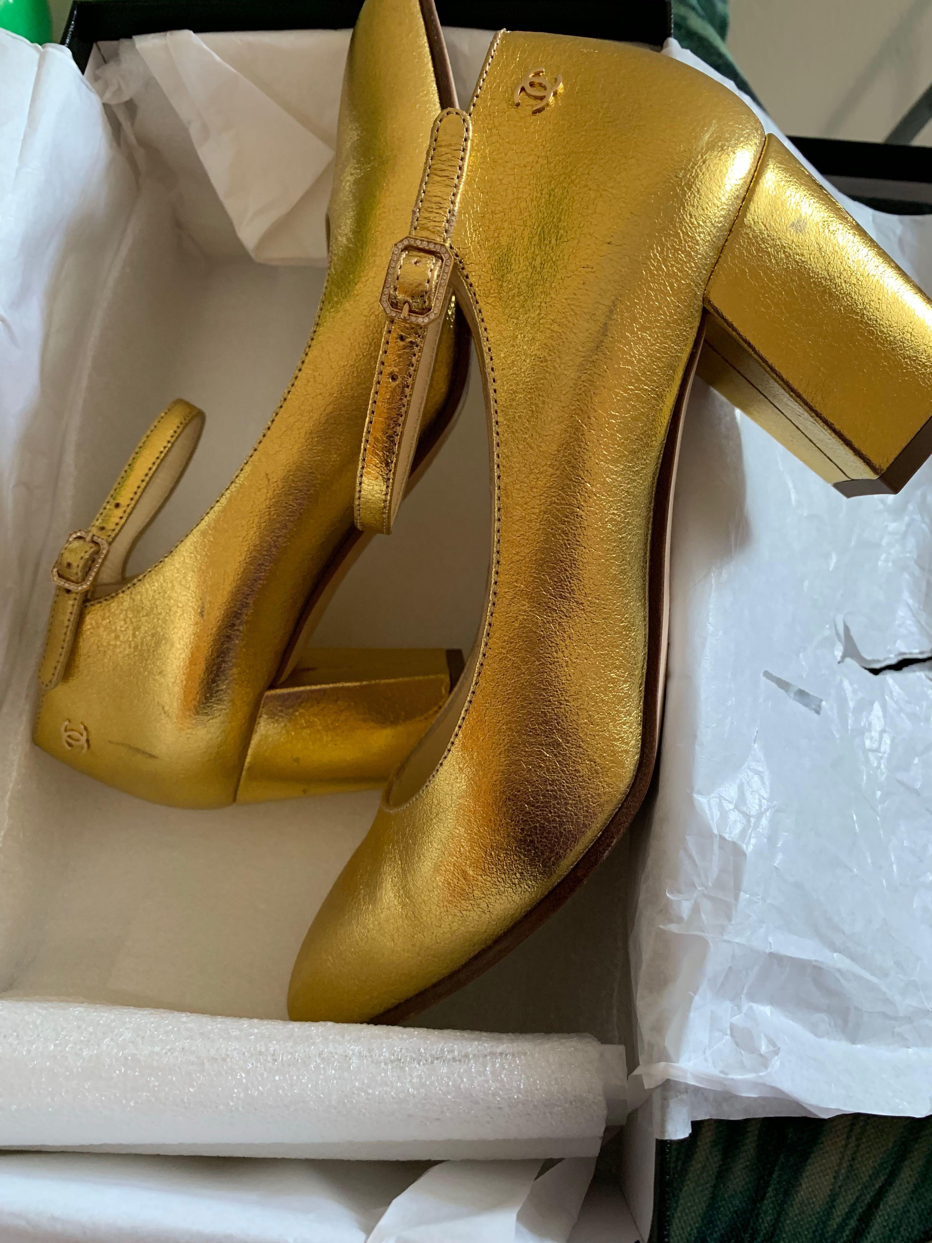 chanel gold heels