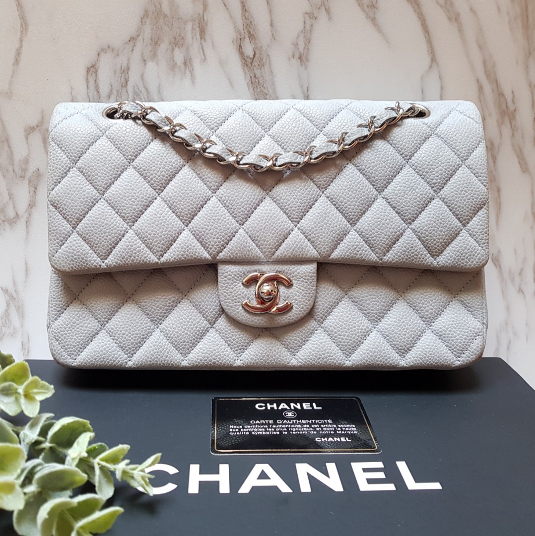 Chanel Medium Classic Flap, 17B Grey Caviar with Silver Hardware, Mint  Condition in Box GA001