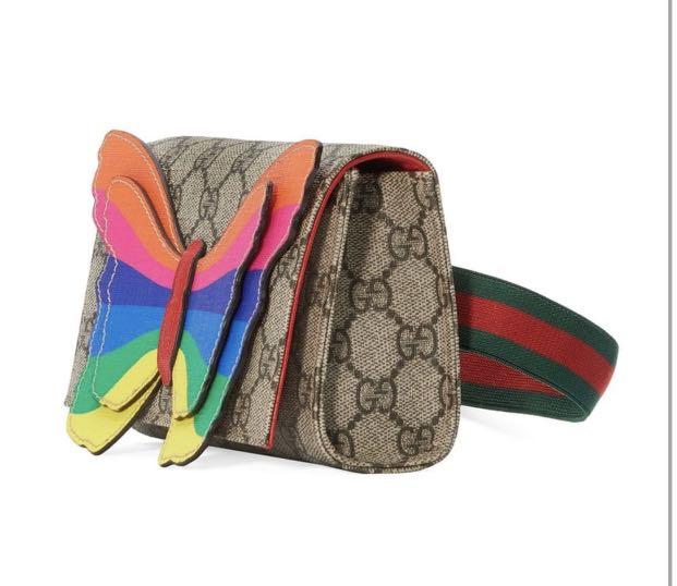 GUCCI KIDS Children&#39;s GG belt bag with rainbow butterfly, 名牌, 袋 & 銀包 - Carousell