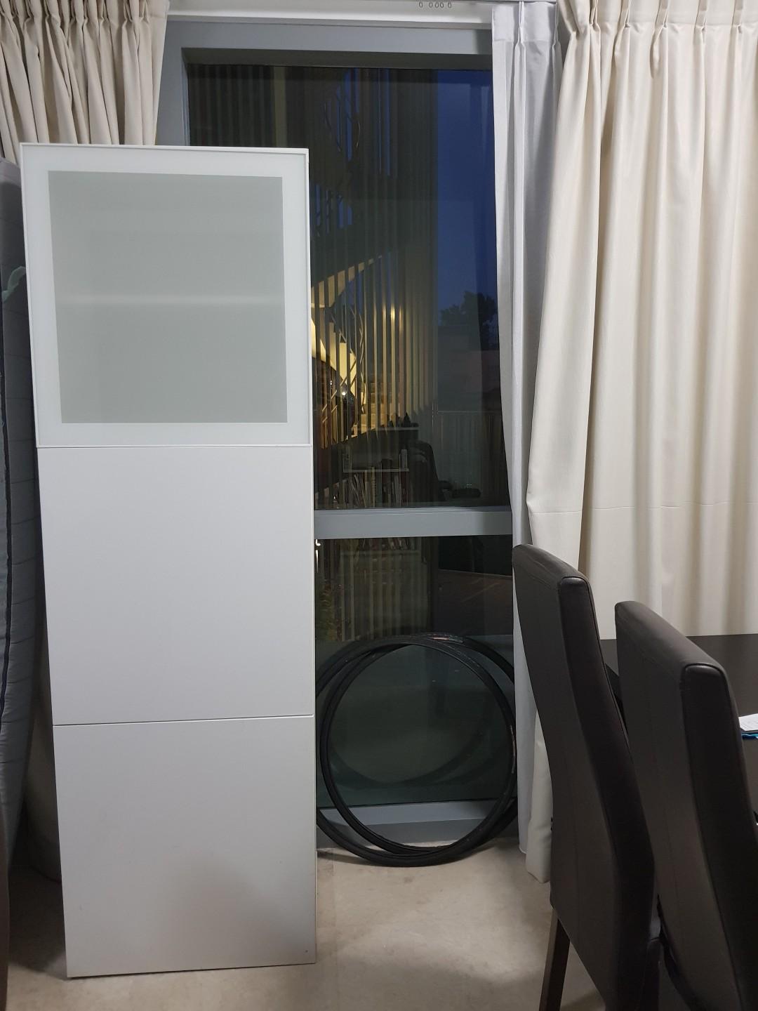 IKEA Tall shelving unit with glossy doors, Furniture & Home Living, Furniture, Shelves