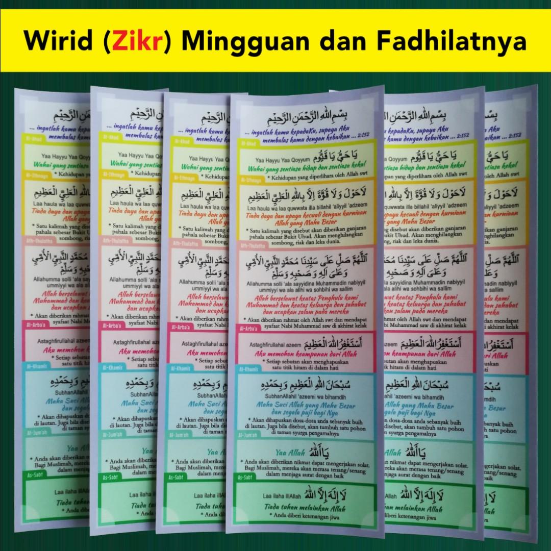 Islamic Stickers - Wirid (Zikr) Mingguan dari Ahad ke Sabtu dan 