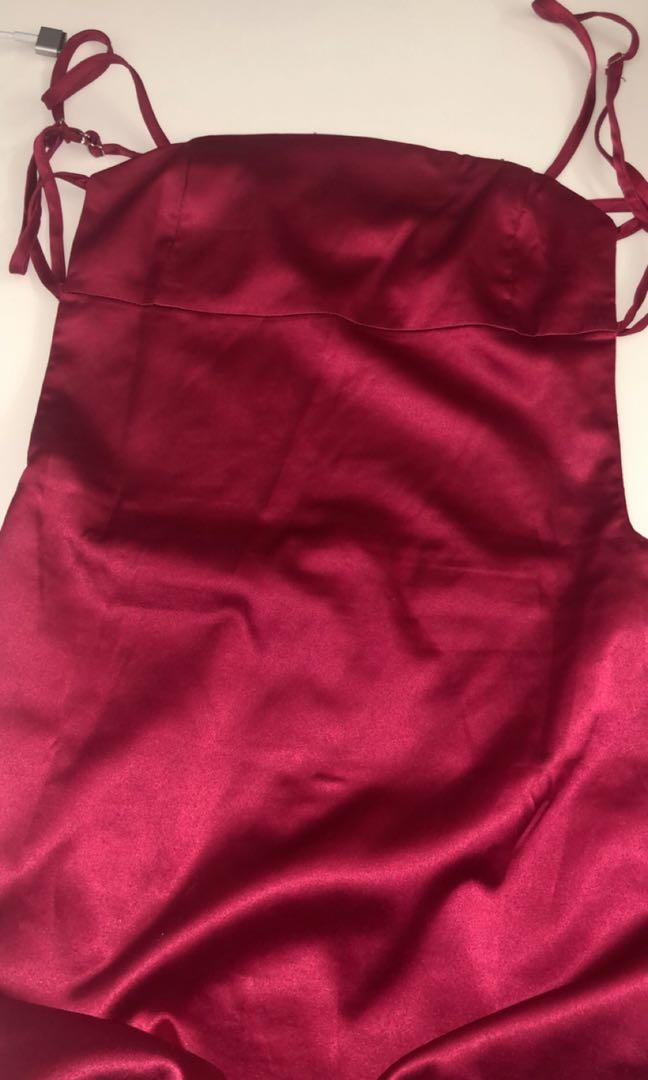 wine satin mini dress