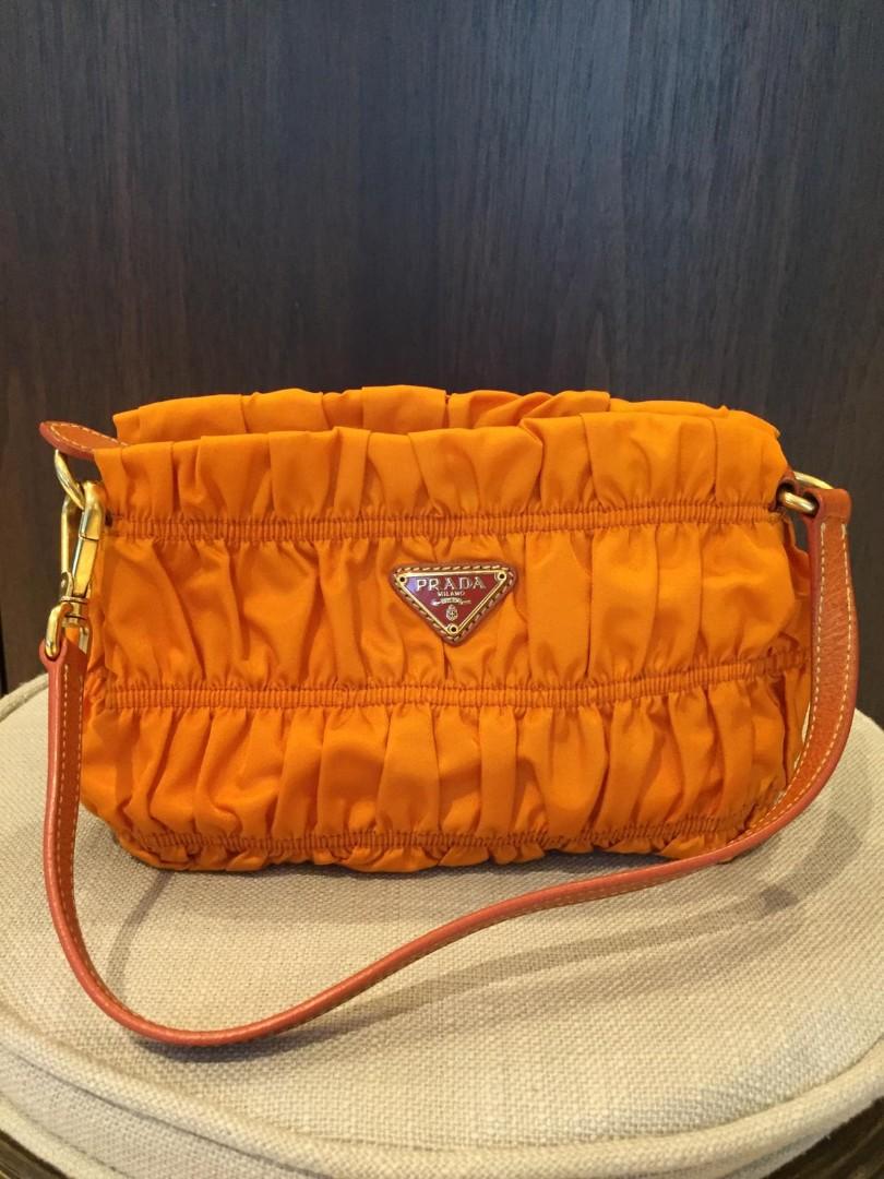 Prada Orange Tessuto Nylon Wristlet Pochette Bag