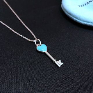 Tiffany & Co. Sterling Silver Enamel Heart Key Pendant Necklace