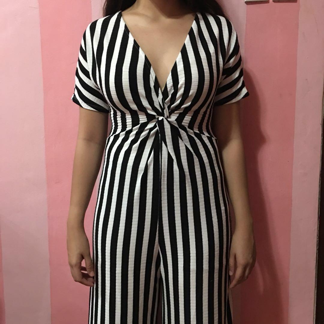 stradivarius striped jumpsuit